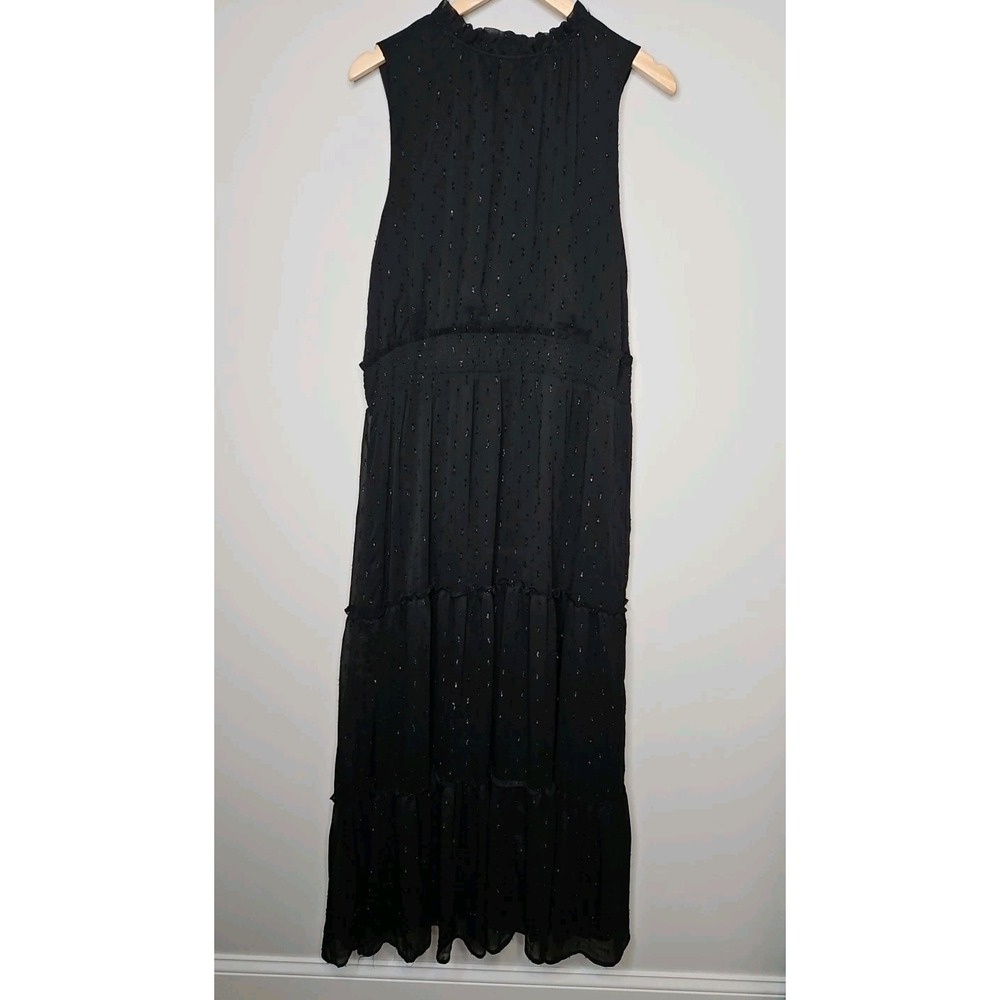 Draper James Dress XXL Black Tiered Smocked Maxi Metallic Boho Western Ethereal